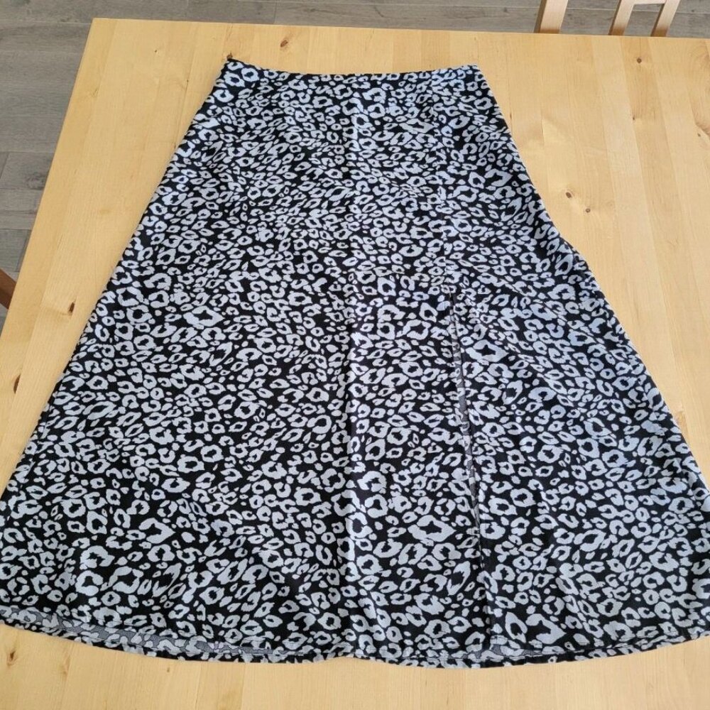Emery Rose Black Leopard Print Womens Large Split Hem Skirt